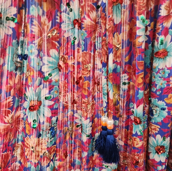 HIPPIE 1970s Diane Freis boho patterned ruffle dress Sz S M - Picture 3 of 5